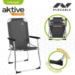 AKTIVE - Chaise Pliante Camping Fixe En Aluminium 54 X 57 X 91 Cm, Gris -Camping Promotion Magasin aktive chaise pliante camping fixe en aluminium 54 x 57 x 91 cm gris 2