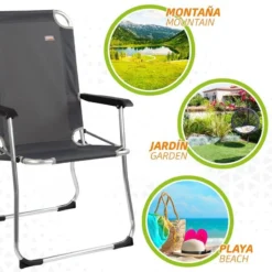 AKTIVE - Chaise Pliante Camping Fixe En Aluminium 54 X 57 X 91 Cm, Gris -Camping Promotion Magasin aktive chaise pliante camping fixe en aluminium 54 x 57 x 91 cm gris 4