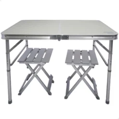 AKTIVE - Table Pliante Avec 2 Tabourets Et Poignée De Transpor, Gris