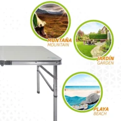 AKTIVE - Table Pliante Avec 2 Tabourets Et Poignée De Transpor, Gris -Camping Promotion Magasin aktive table pliante avec 2 tabourets et poignee de transpor gris 3
