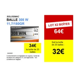 BALLE 308 W. 11,7g/180gr X20 -Camping Promotion Magasin balle 308 w 117g180gr x20 1