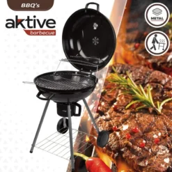 Barbecue Portable Rond Au Charbon De Bois Avec Couvercle Aktive -Camping Promotion Magasin barbecue portable rond au charbon de bois avec couvercle aktive 1