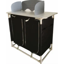 BAYASUN Meuble De Cuisine 4 Étagères Pieds Réglables Gris -Camping Promotion Magasin bayasun meuble de cuisine 4 etageres pieds reglables gris 2