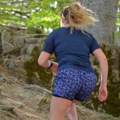 Short Course à Pied Femme Bleu Floral Ecoresponsable -Camping Promotion Magasin short course a pied femme bleu floral ecoresponsable 4