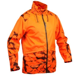 VESTE CHASSE RESISTANTE IMPERMEABLE ORANGE FLUO SUPERTRACK 100