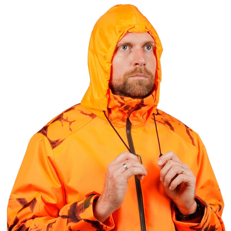 VESTE CHASSE RESISTANTE IMPERMEABLE ORANGE FLUO SUPERTRACK 100 10 VESTE CHASSE RESISTANTE IMPERMEABLE ORANGE FLUO SUPERTRACK 100 – Image 10