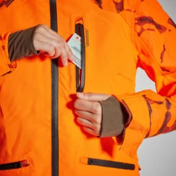 VESTE CHASSE SUPERTRACK FEMME RESISTANTE IMPERMEABLE ORANGE FLUO 500 -Camping Promotion Magasin veste chasse supertrack femme resistante impermeable orange fluo 500 4