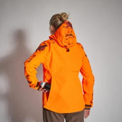 VESTE CHASSE SUPERTRACK FEMME RESISTANTE IMPERMEABLE ORANGE FLUO 500 -Camping Promotion Magasin veste chasse supertrack femme resistante impermeable orange fluo 500 7